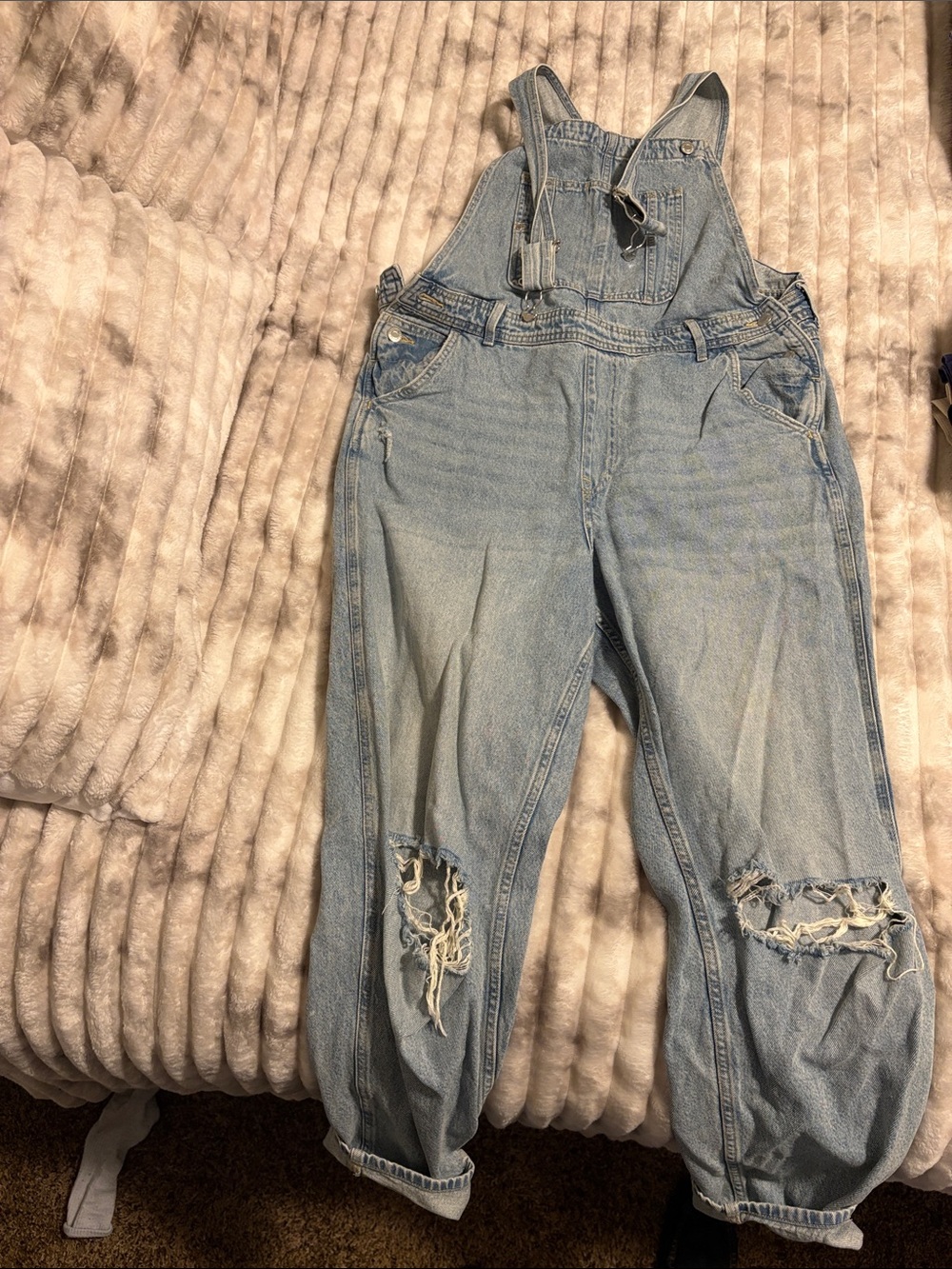 H&M Light Blue Distressed Denim Overalls for Women